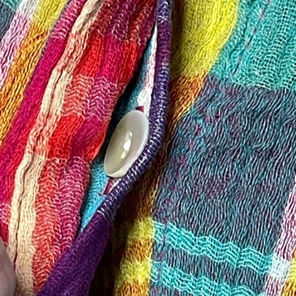 Soft Surroundings “Kona Shores” Rainbow Plaid Gauze Shirt |‎ Size M - Picture 3 of 10